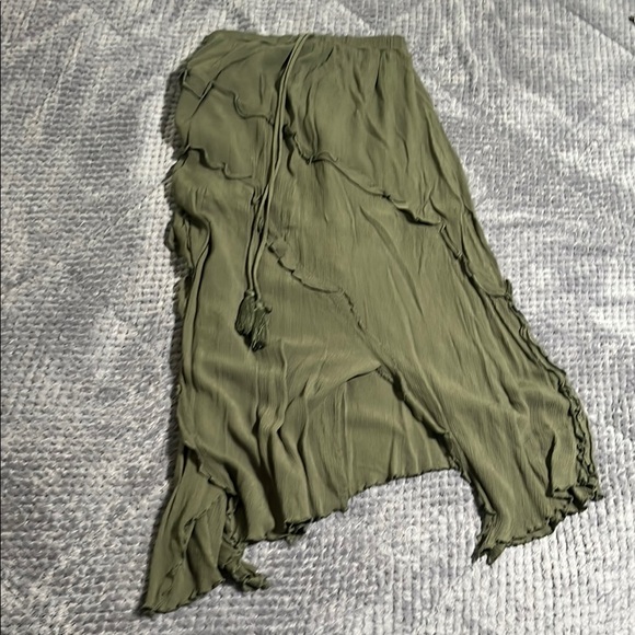 Green Maxi Wrap Skirt with Asymmetrical Ruffles - Picture 1 of 1